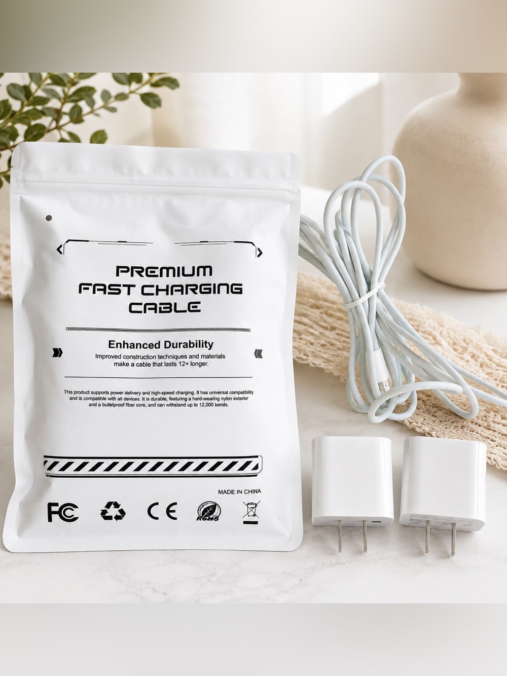 Premium Fast Charging Cable Bundle + 2 USB-C Wall Chargers | 9’9” Cable | New